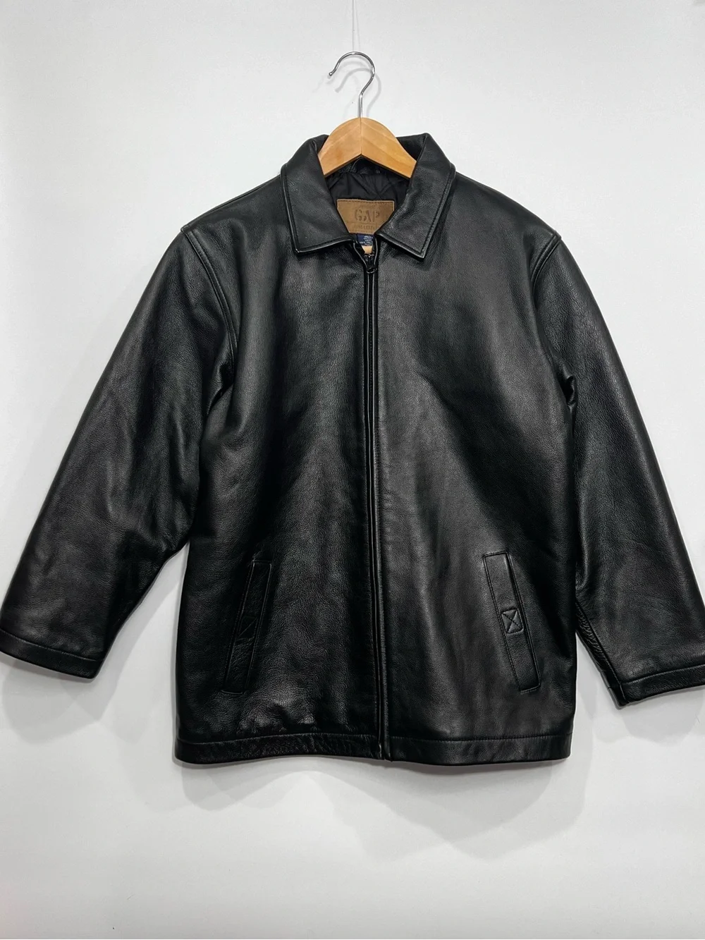 GAP Black Leather Zip Bomber Jacket